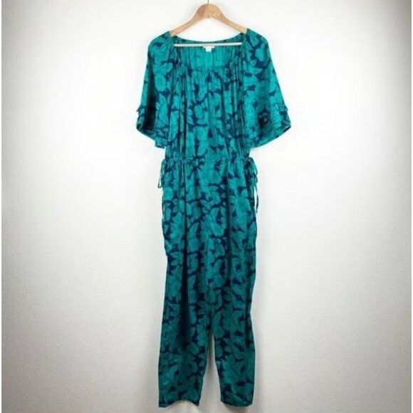 Sundance Teal Leaf Print Jumpsuit - Picture 4 of 9